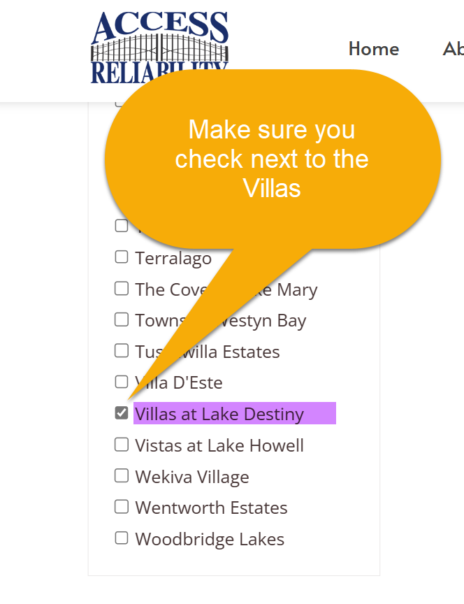 Pick the correct clicker for the Villas of Lake Destiny